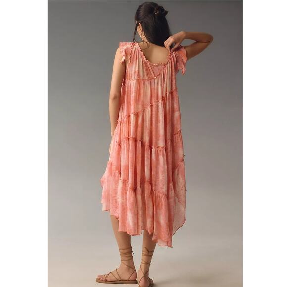 NWT By Anthropologie Asymmetric Hanky Sheer Tunic Midi Dress $178 X-LARGE Pink - Picture 2 of 3